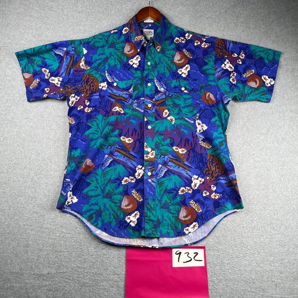Vintage 90's Hawaiian Chaps Ralph Lauren Shirt Button Up Short Sleeve Mens Large